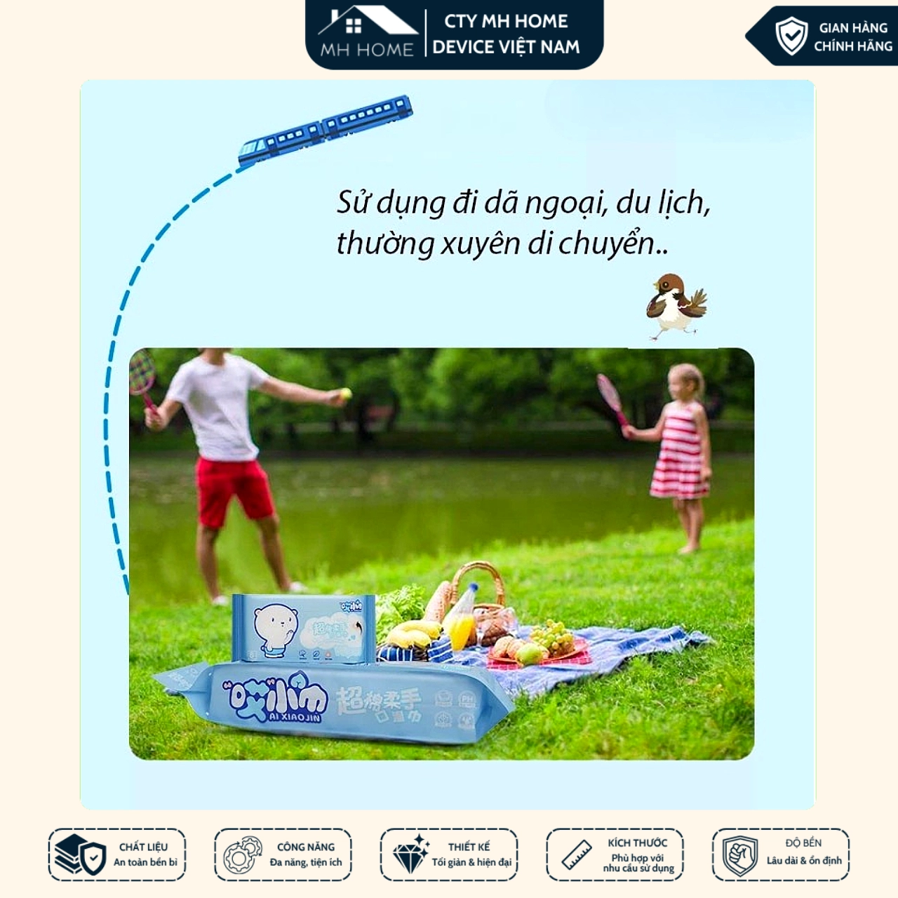 Bịch 64 Khăn Ướt Mini (Set 8 Gói) Bỏ Túi Tiện Lợi Dịu Nhẹ Làm Sạch Hằng Ngày | MH Home